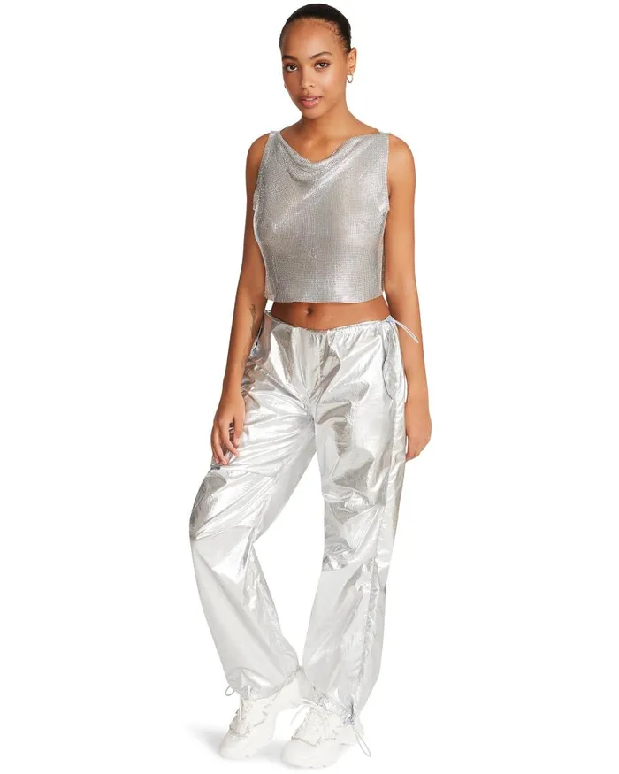 Steve Madden Pia Parachute Pant Silver Womens Bottoms