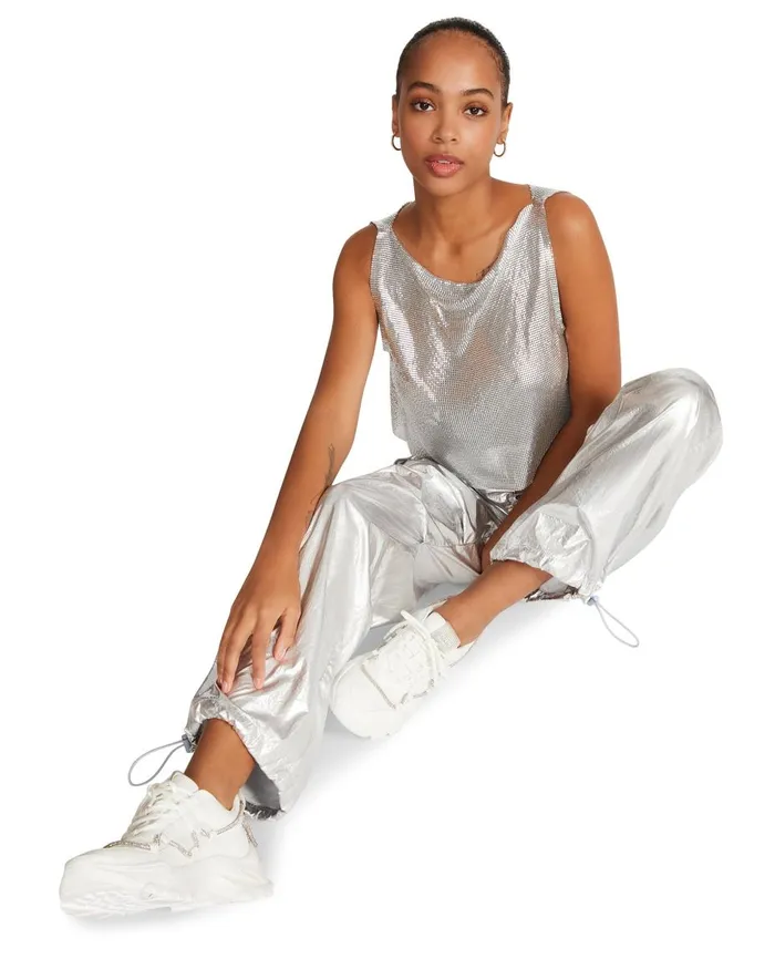Steve Madden Pia Parachute Pant Silver Womens Bottoms