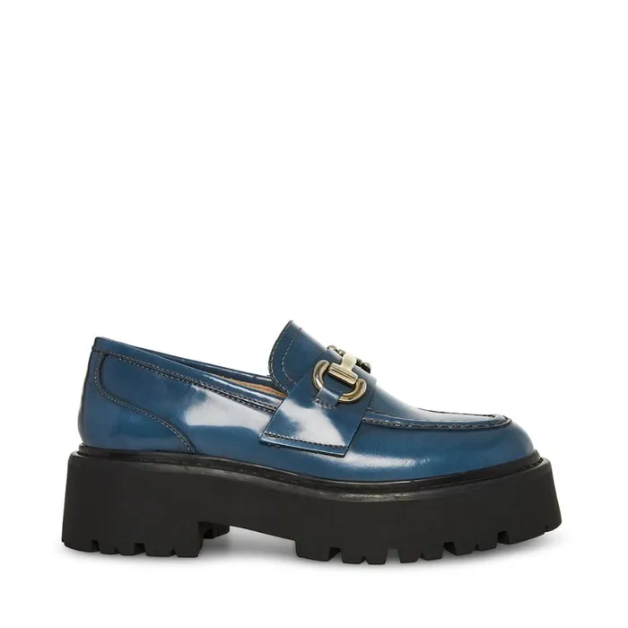Steve Madden Roux Blue Leather Womens Loafers and Flats