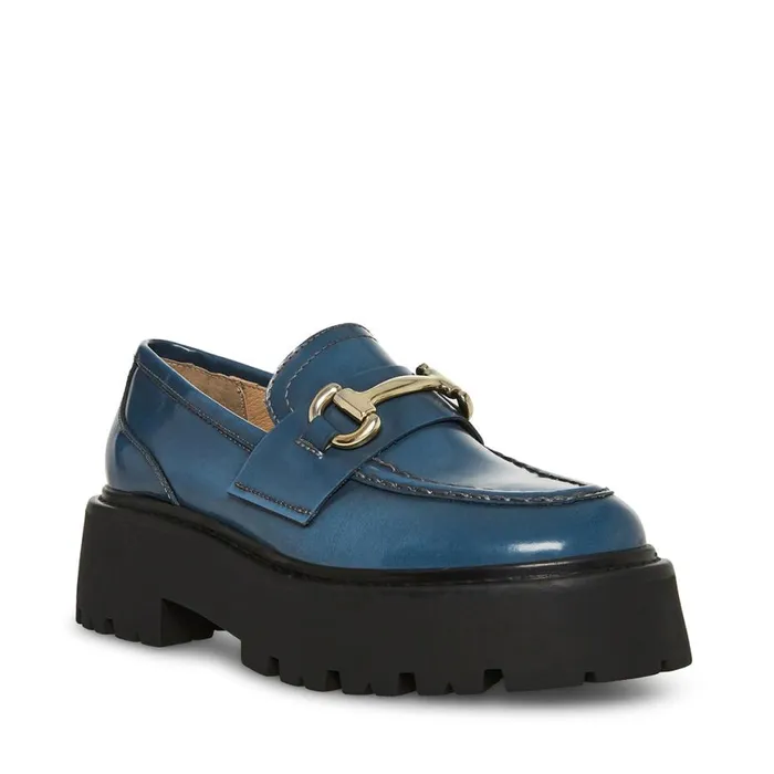 Steve Madden Roux Blue Leather Womens Loafers and Flats