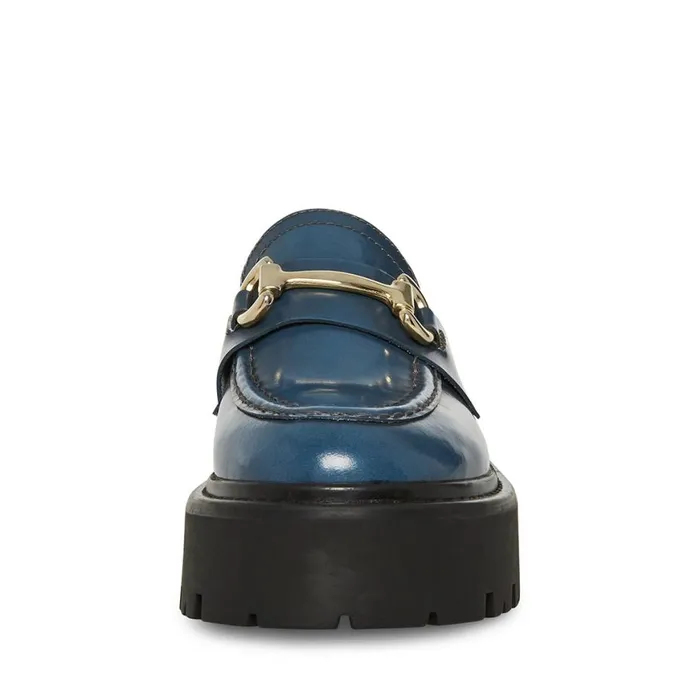Steve Madden Roux Blue Leather Womens Loafers and Flats