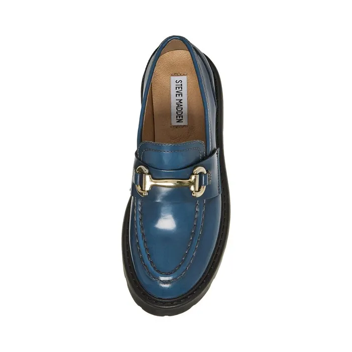 Steve Madden Roux Blue Leather Womens Loafers and Flats