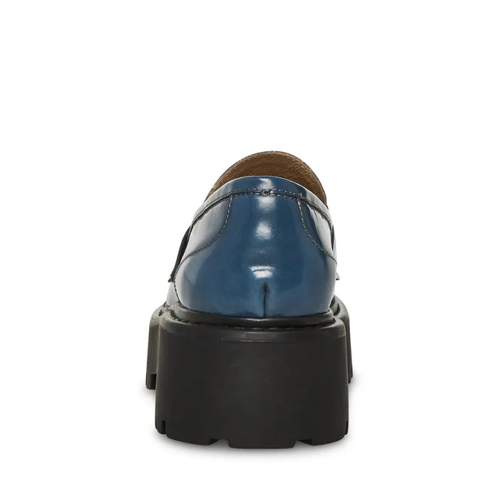 Steve Madden Roux Blue Leather Womens Loafers and Flats