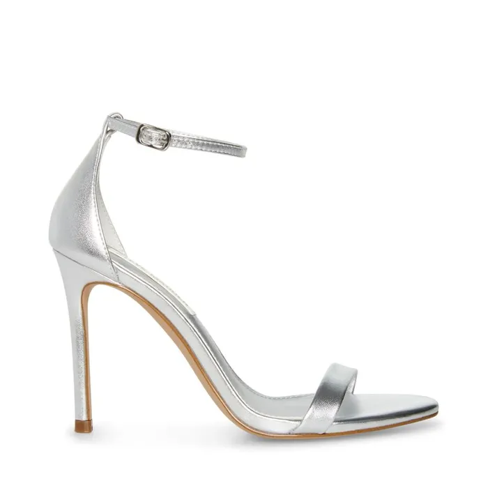 Steve Madden Tecy Silver Leather Womens Heels
