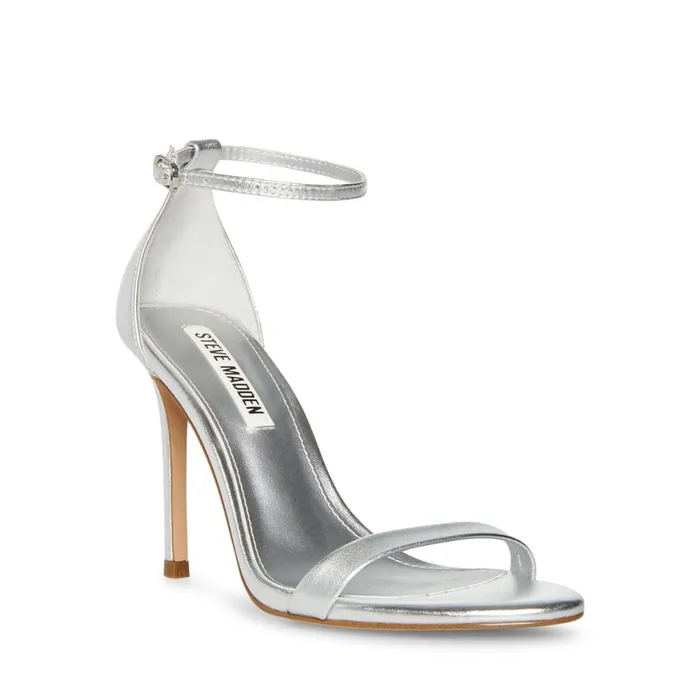 Steve Madden Tecy Silver Leather Womens Heels