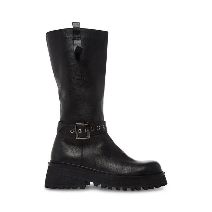 Steve Madden Willow Black Leather Womens Boots and Booties