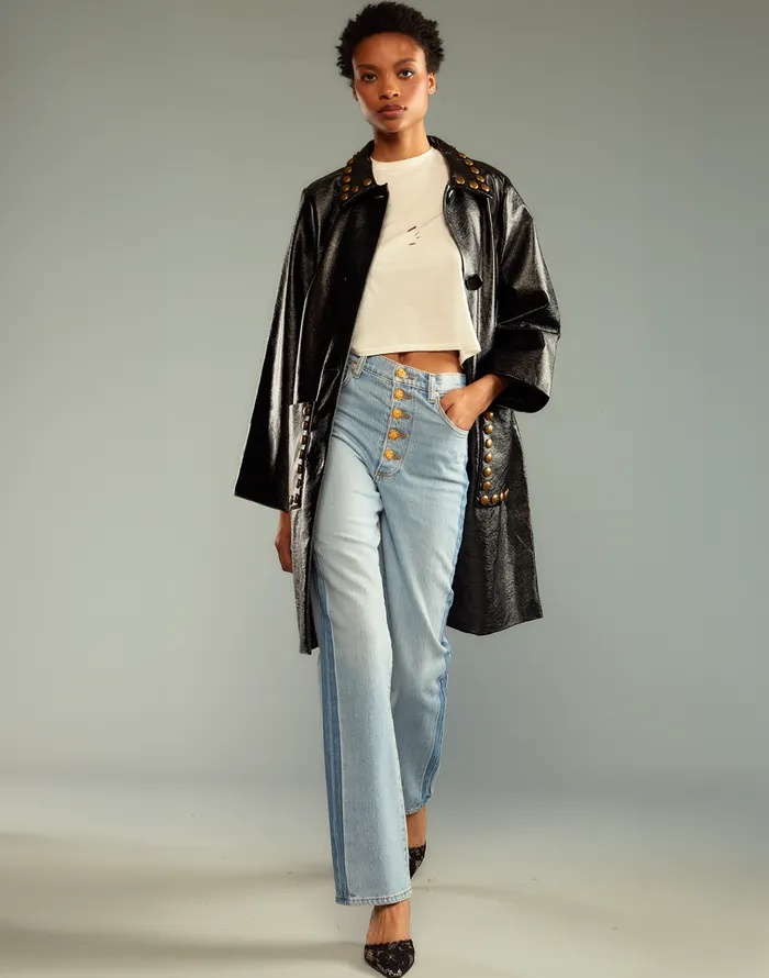 Studded Vegan Leather Coat 8211 Patblk Women Cynthia Rowley Jackets and Coats Studded Vegan Leather Coat 8211 Patblk Women Cynthia Rowley Jackets and Coats