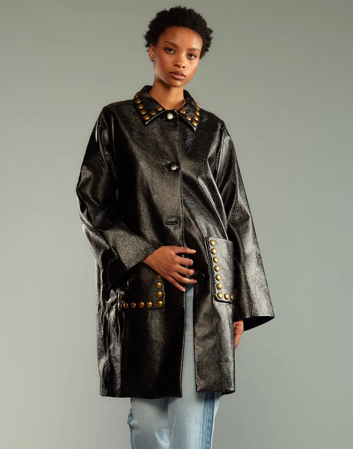 Studded Vegan Leather Coat 8211 Patblk Women Cynthia Rowley Jackets and Coats