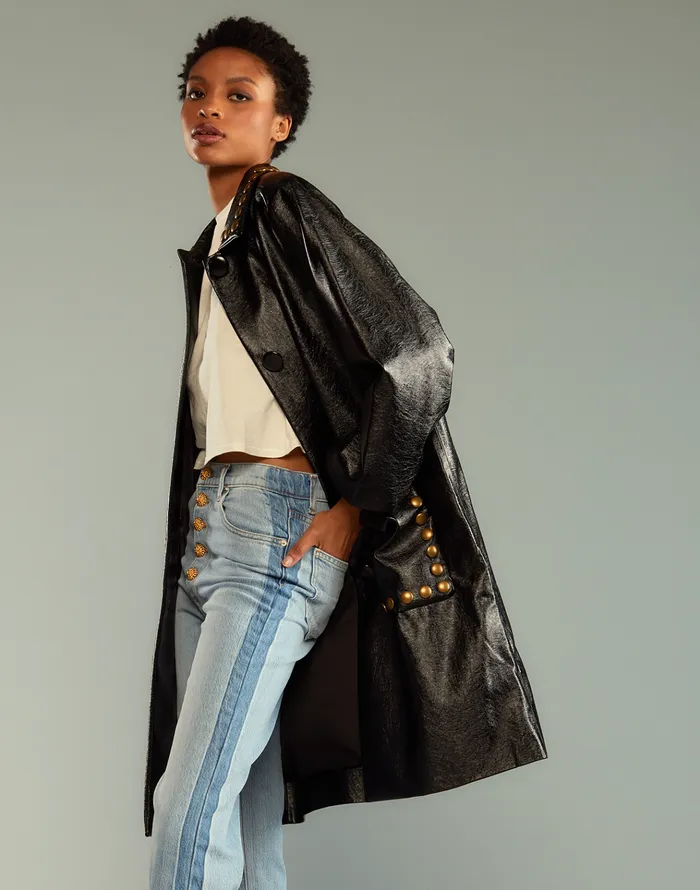 Studded Vegan Leather Coat 8211 Patblk Women Cynthia Rowley Jackets and Coats