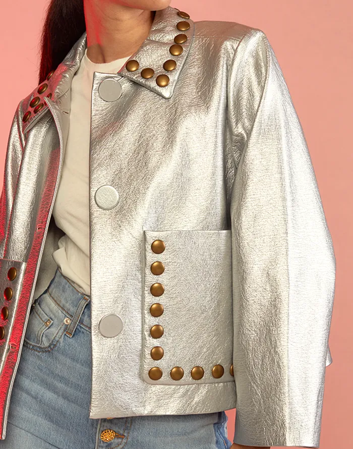 Studded Vegan Leather Jacket 8211 Silver Women Cynthia Rowley Jackets and Coats