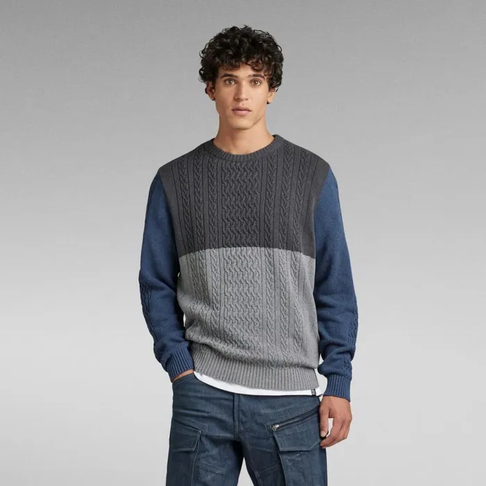 Sweaters Men GStar RAW Cable Color Block Loose Knit Light Shadowmedium Greypacific Sweaters Men GStar RAW Cable Color Block Loose Knit Light Shadowmedium Greypacific