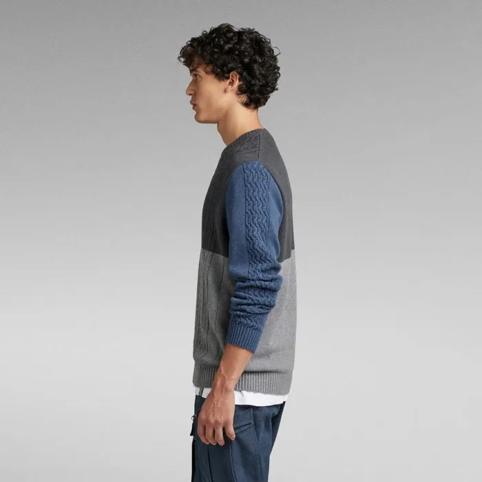 Sweaters Men GStar RAW Cable Color Block Loose Knit Light Shadowmedium Greypacific