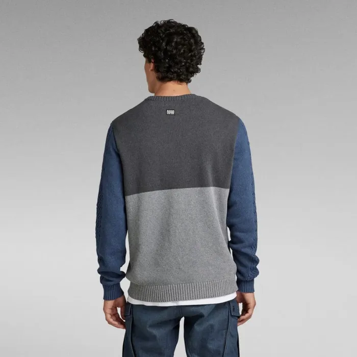 Sweaters Men GStar RAW Cable Color Block Loose Knit Light Shadowmedium Greypacific