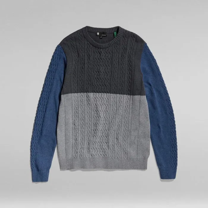 Sweaters Men GStar RAW Cable Color Block Loose Knit Light Shadowmedium Greypacific