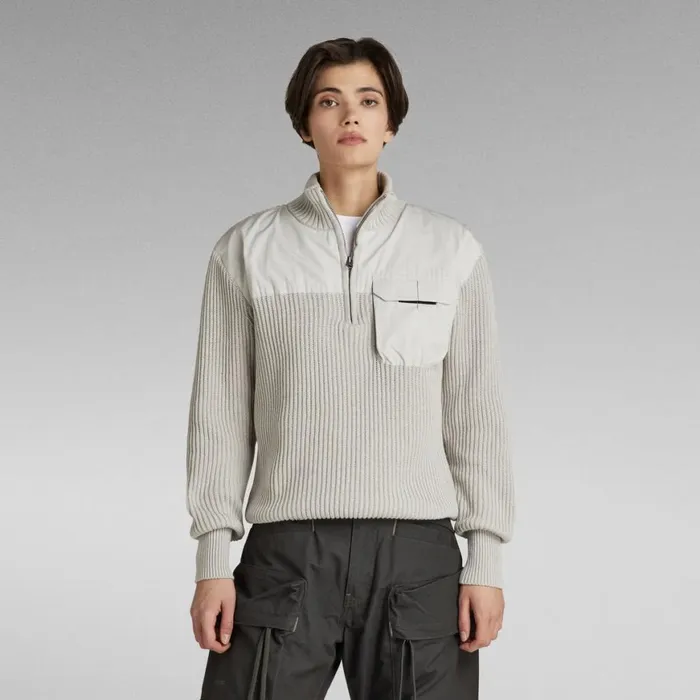 Sweaters Men GStar RAW Unisex Army Half Zip Knit Cool Grey