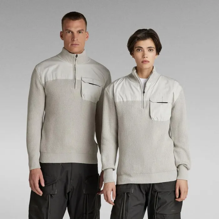 Sweaters Men GStar RAW Unisex Army Half Zip Knit Cool Grey