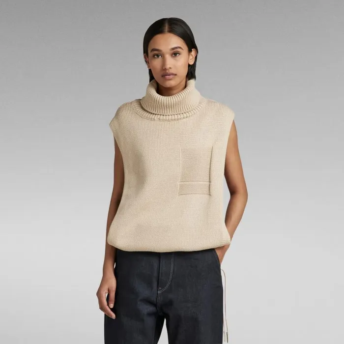 Sweaters Women GStar RAW Knitted Top Open Side Turtle Neck Brown Rice