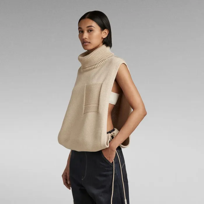 Sweaters Women GStar RAW Knitted Top Open Side Turtle Neck Brown Rice