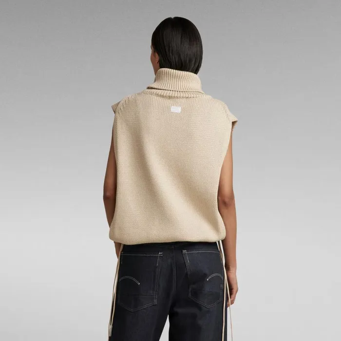 Sweaters Women GStar RAW Knitted Top Open Side Turtle Neck Brown Rice