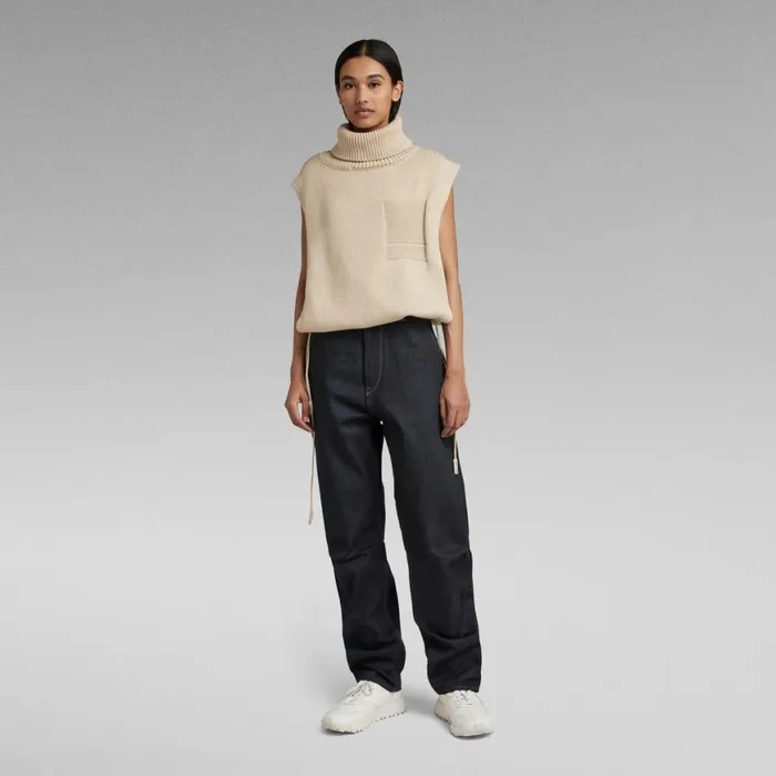 Sweaters Women GStar RAW Knitted Top Open Side Turtle Neck Brown Rice