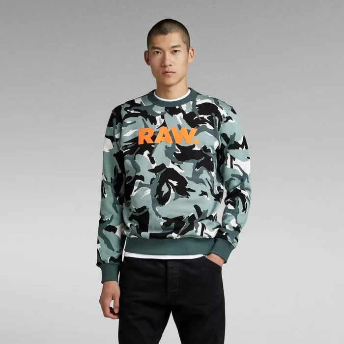 Sweatshirts and Hoodies Men GStar RAW Camo RAW Sweater Grey Moss Woodland Camo
