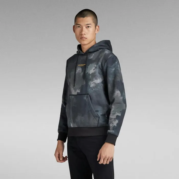 Sweatshirts and Hoodies Men GStar RAW Center Chest Logo Hoodie Dk Black Blurry Camo