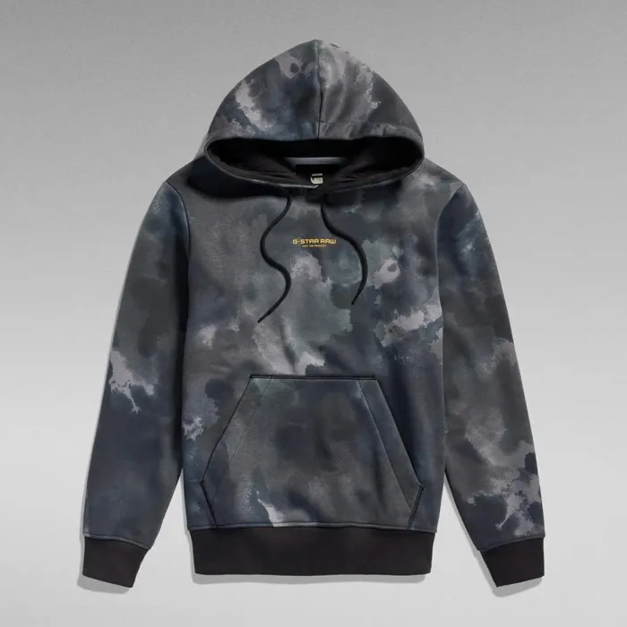 Sweatshirts and Hoodies Men GStar RAW Center Chest Logo Hoodie Dk Black Blurry Camo