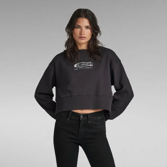 Sweatshirts and Hoodies Women GStar RAW Vintage Cropped Logo Loose Sweater Shadow