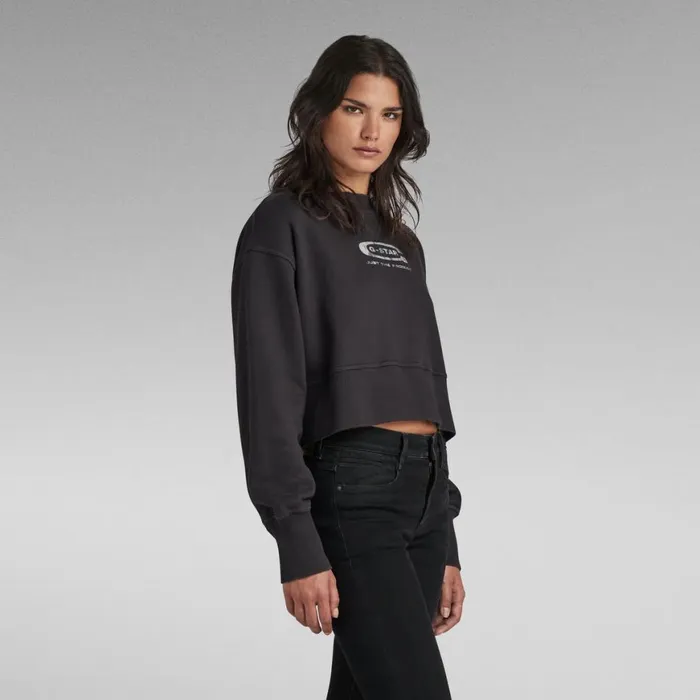 Sweatshirts and Hoodies Women GStar RAW Vintage Cropped Logo Loose Sweater Shadow