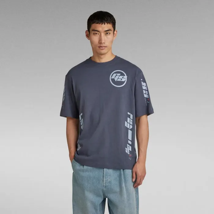 TShirts and Polos Men GStar RAW Sobiru Graphic Boxy TShirt Fantem Blueash Blue Color Block TShirts and Polos Men GStar RAW Sobiru Graphic Boxy TShirt Fantem Blueash Blue Color Block