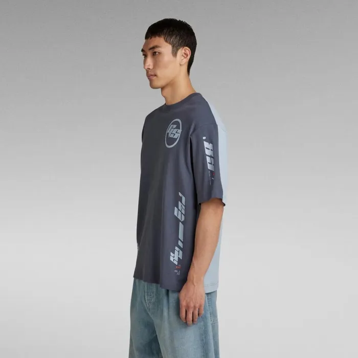 TShirts and Polos Men GStar RAW Sobiru Graphic Boxy TShirt Fantem Blueash Blue Color Block