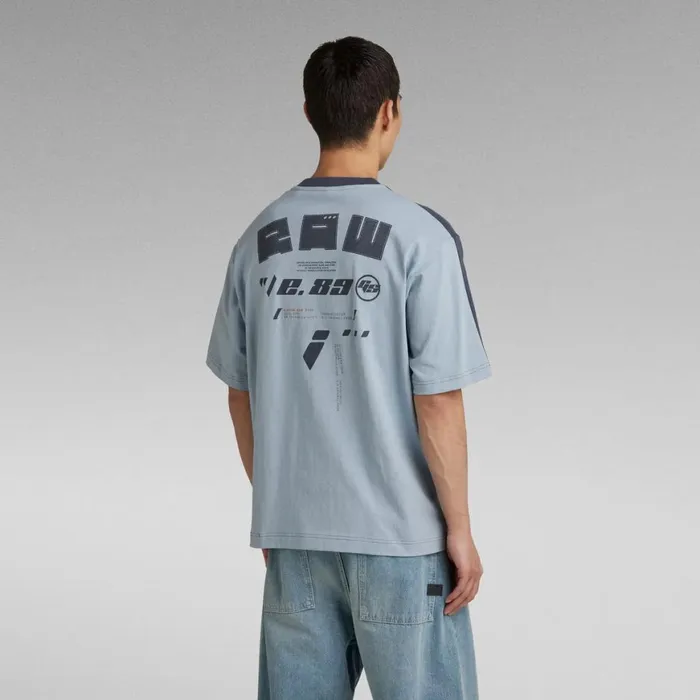 TShirts and Polos Men GStar RAW Sobiru Graphic Boxy TShirt Fantem Blueash Blue Color Block