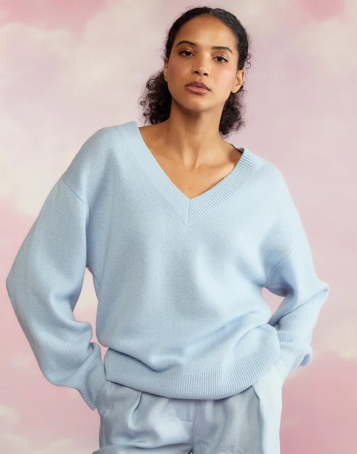Talia VNeck Sweater 8211 Blue Women Cynthia Rowley Tops