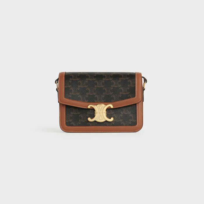 Teen Triomphe Bag In Triomphe Canvas And Calfskin Tan Women CELINE TRIOMPHE CANVAS Teen Triomphe Bag In Triomphe Canvas And Calfskin Tan Women CELINE TRIOMPHE CANVAS