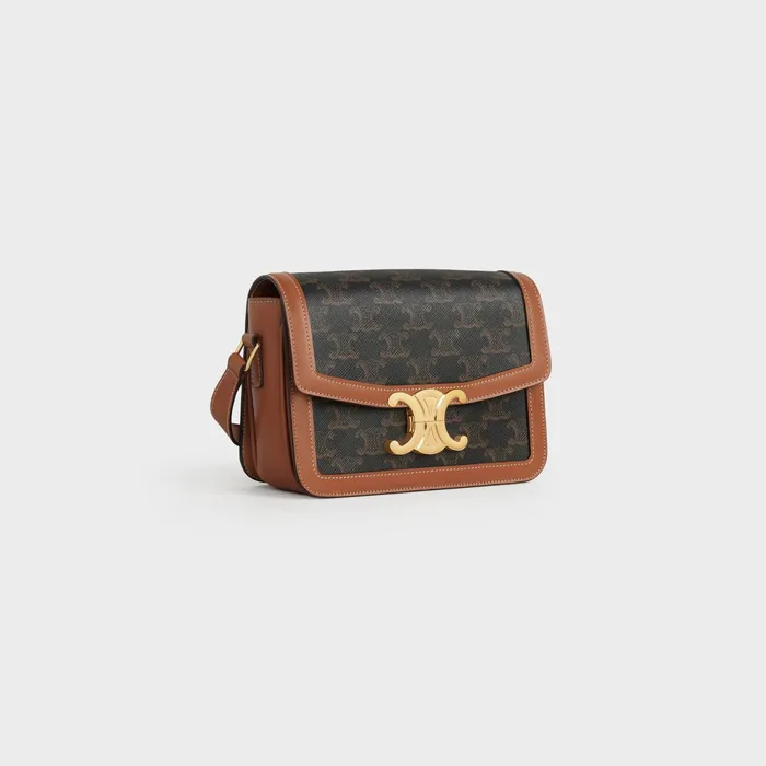 Teen Triomphe Bag In Triomphe Canvas And Calfskin Tan Women CELINE TRIOMPHE CANVAS Teen Triomphe Bag In Triomphe Canvas And Calfskin Tan Women CELINE TRIOMPHE CANVAS