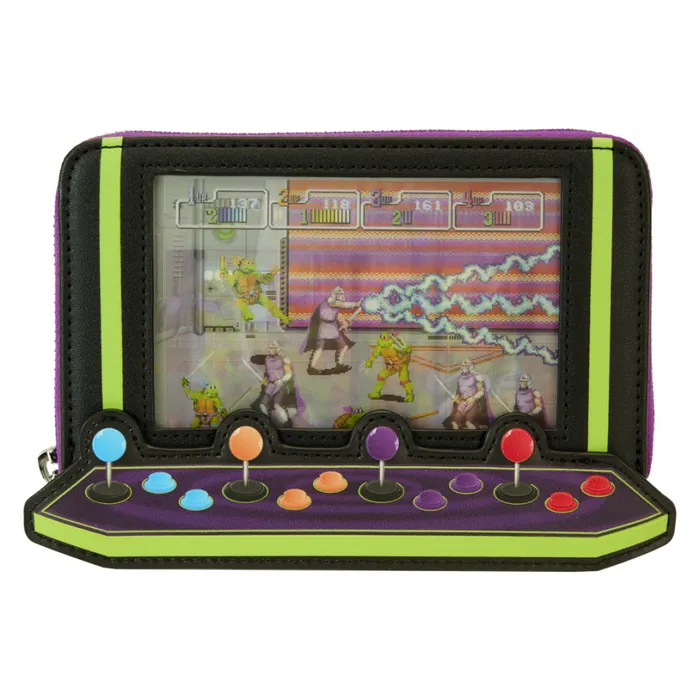 Teenage Mutant Ninja Turtles 40th Anniversary Vintage Arcade Lenticular Glow Zip Around Wallet Unisex Loungefly Bags and Wallets Teenage Mutant Ninja Turtles 40th Anniversary Vintage Arcade Lenticular Glow Zip Around Wallet Unisex Loungefly Bags and Wallets