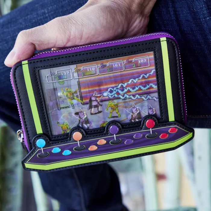Teenage Mutant Ninja Turtles 40th Anniversary Vintage Arcade Lenticular Glow Zip Around Wallet Unisex Loungefly Bags and Wallets Teenage Mutant Ninja Turtles 40th Anniversary Vintage Arcade Lenticular Glow Zip Around Wallet Unisex Loungefly Bags and Wallets