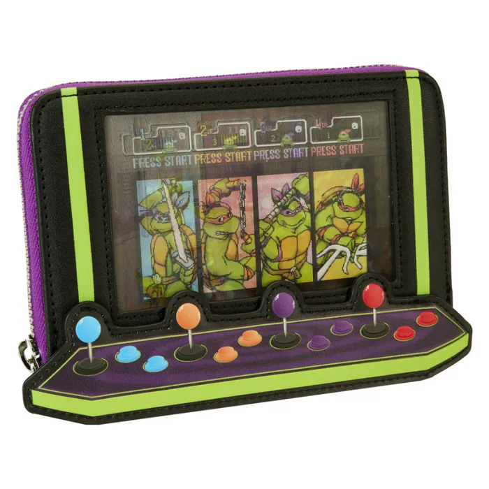 Teenage Mutant Ninja Turtles 40th Anniversary Vintage Arcade Lenticular Glow Zip Around Wallet Unisex Loungefly Bags and Wallets Teenage Mutant Ninja Turtles 40th Anniversary Vintage Arcade Lenticular Glow Zip Around Wallet Unisex Loungefly Bags and Wallets
