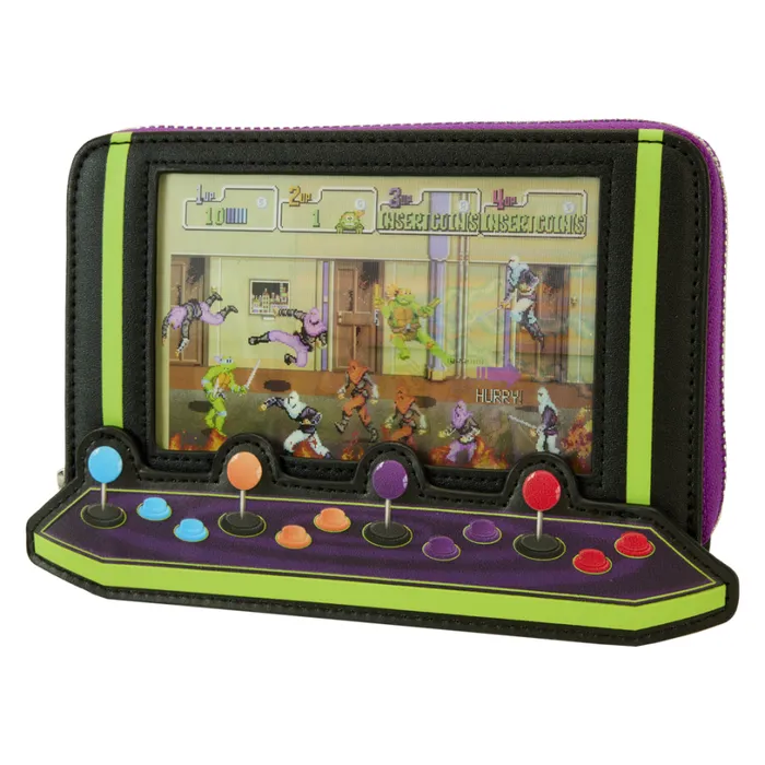Teenage Mutant Ninja Turtles 40th Anniversary Vintage Arcade Lenticular Glow Zip Around Wallet Unisex Loungefly Bags and Wallets Teenage Mutant Ninja Turtles 40th Anniversary Vintage Arcade Lenticular Glow Zip Around Wallet Unisex Loungefly Bags and Wallets