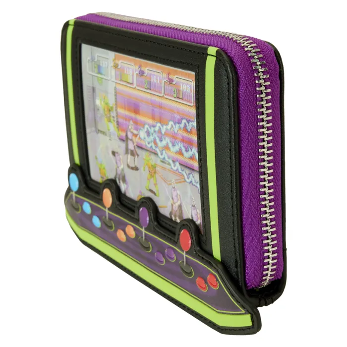 Teenage Mutant Ninja Turtles 40th Anniversary Vintage Arcade Lenticular Glow Zip Around Wallet Unisex Loungefly Bags and Wallets Teenage Mutant Ninja Turtles 40th Anniversary Vintage Arcade Lenticular Glow Zip Around Wallet Unisex Loungefly Bags and Wallets