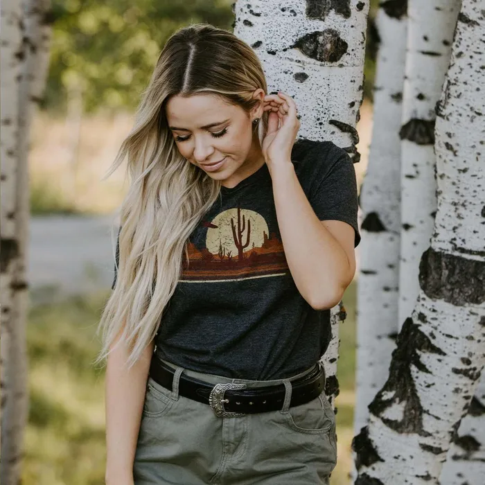Tees Women Stetson Riding Into The Sunset Graphic Tee Grey