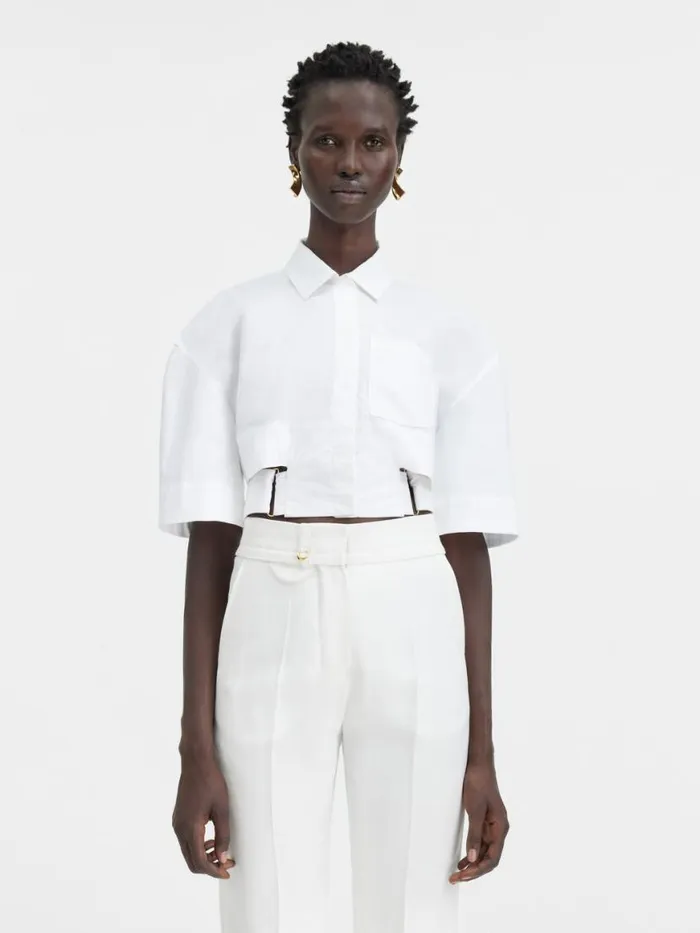 The Bari Cropped Shirt White Women JACQUEMUS Tops and Shirts The Bari Cropped Shirt White Women JACQUEMUS Tops and Shirts