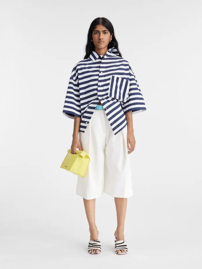The Pablo Shortsleeve Shirt Print White and Blue Stripes Women JACQUEMUS Tops and Shirts