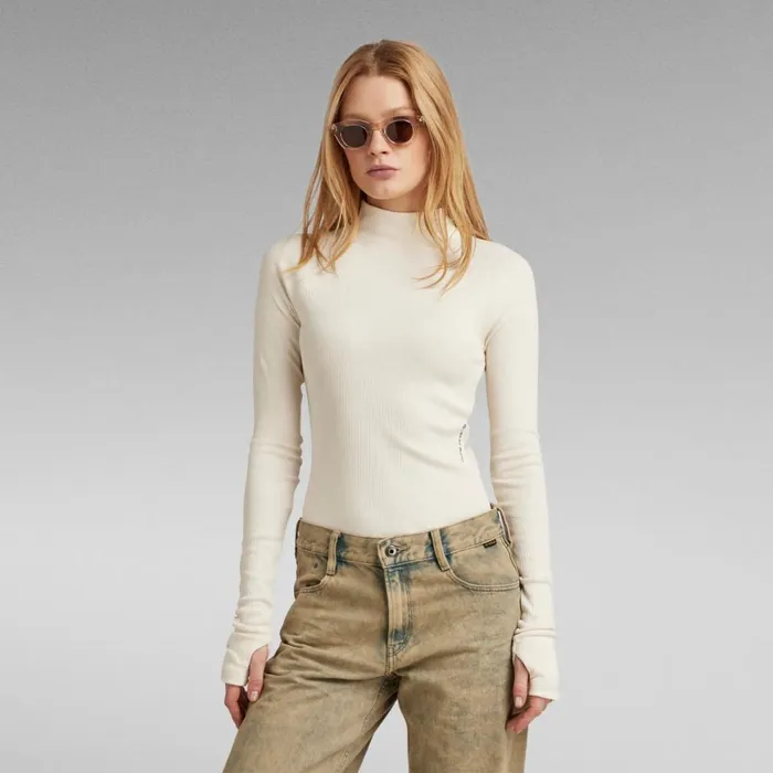 Tops and Tshirts Women GStar RAW Slim Rib Mock Top Eggnog
