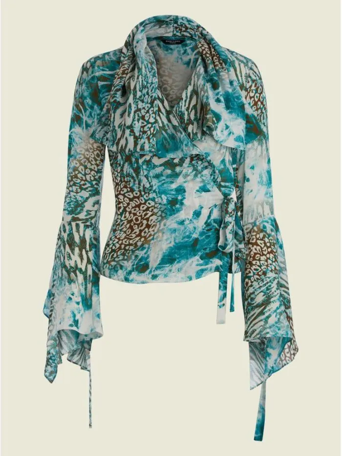 Tops And Sweaters Women Marciano Willow Blouse Underwater Love Teal Tops And Sweaters Women Marciano Willow Blouse Underwater Love Teal