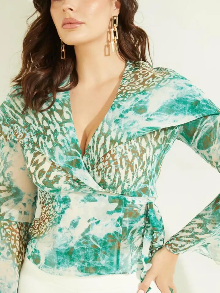Tops And Sweaters Women Marciano Willow Blouse Underwater Love Teal Tops And Sweaters Women Marciano Willow Blouse Underwater Love Teal