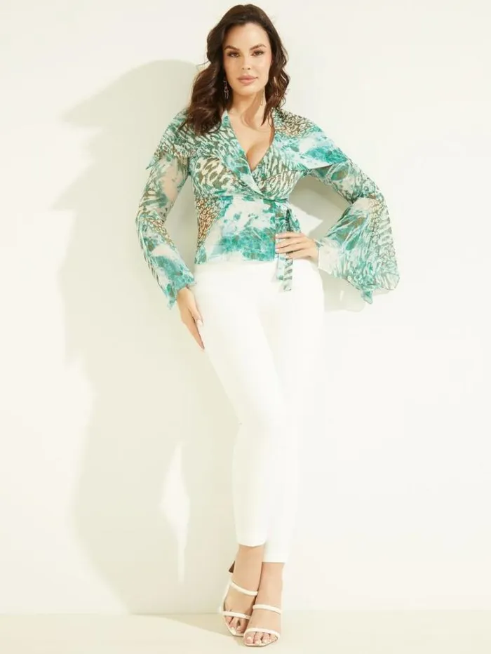 Tops And Sweaters Women Marciano Willow Blouse Underwater Love Teal Tops And Sweaters Women Marciano Willow Blouse Underwater Love Teal