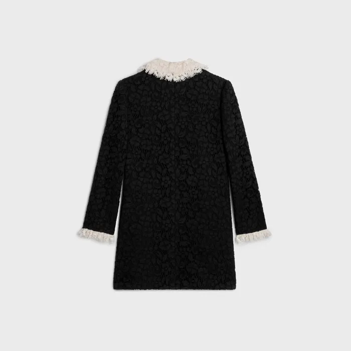 Trapeze Mini Dress In Floral Guipure Black Women CELINE DRESSES AND SKIRTS
