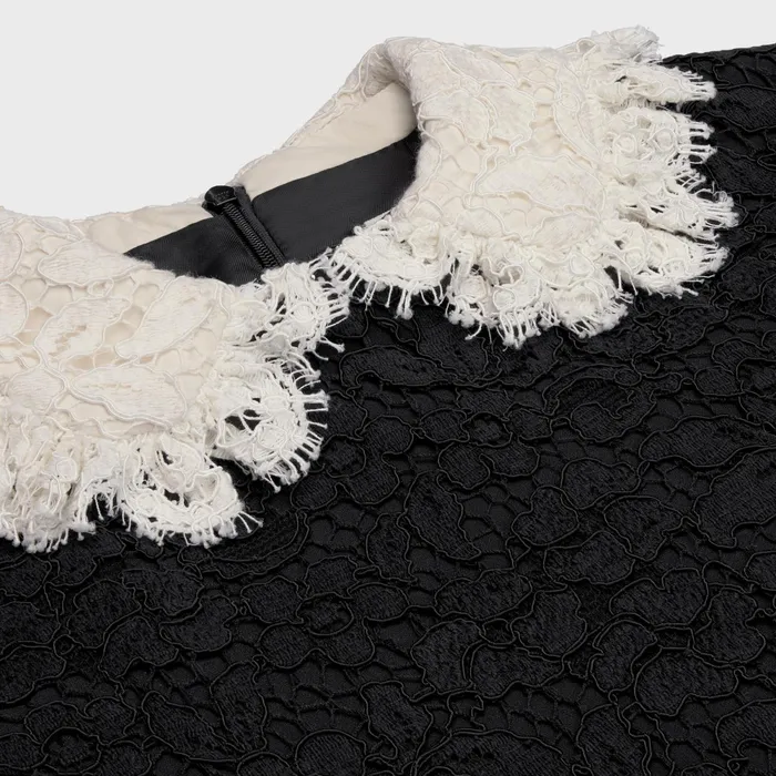 Trapeze Mini Dress In Floral Guipure Black Women CELINE DRESSES AND SKIRTS