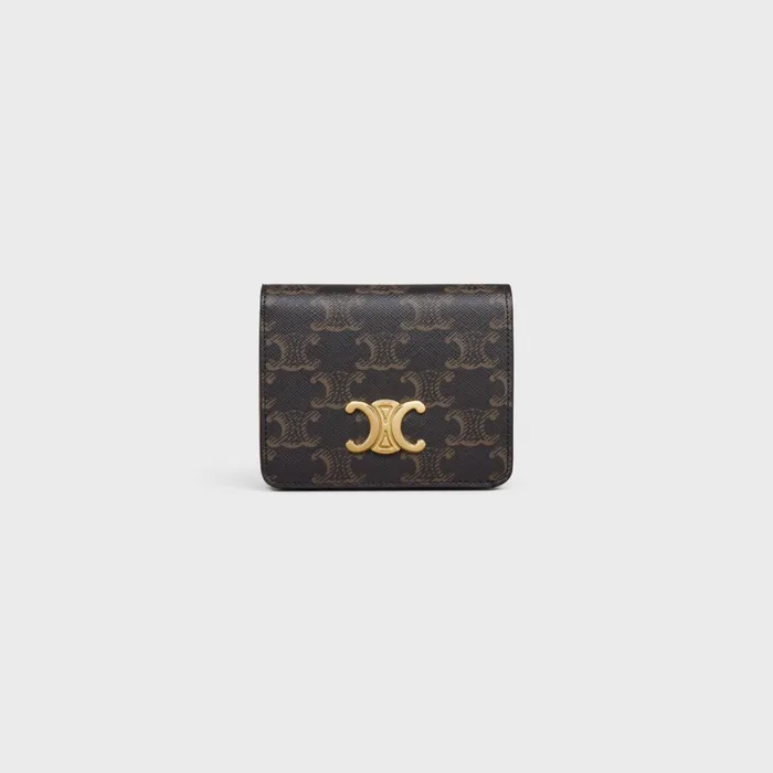 Triomphe Compact Wallet In Triomphe Canvas Tan Women CELINE WALLETS